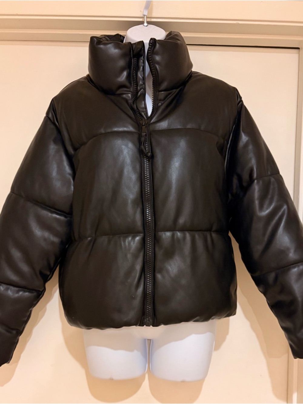 Old Navy Black Faux Leather Puffer Jacket